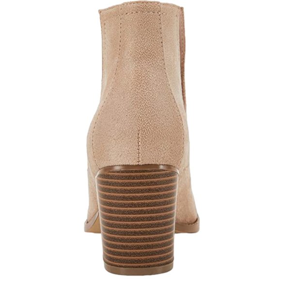 Womens Pointed Toe Ankle Boot Cutout Chunky Heel Bootie Nude Size 10 - Picture 3 of 8